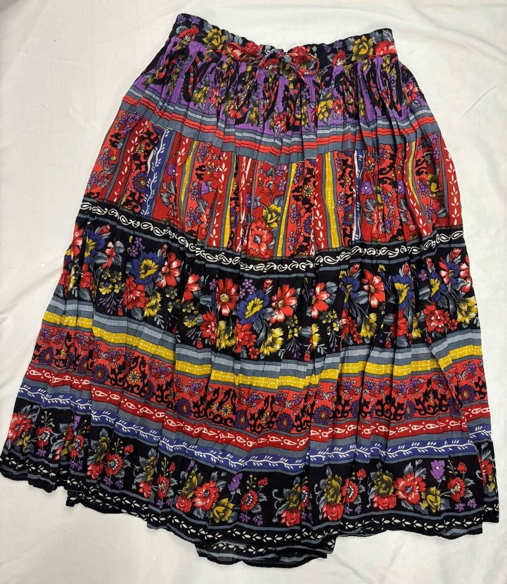 Phool Maxi Skirt Women Size M Floral Elastic Waist Peasant Bohemian Festival